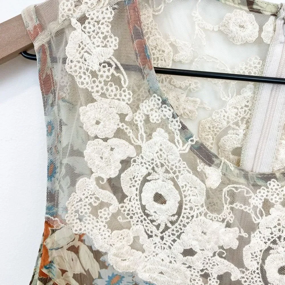 Sundance Sheer Floral Panel Lace Tiered Dress Embroidered Mesh Sleeveless Summer - Picture 11 of 12